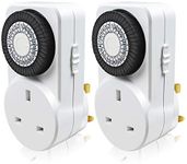 EXTRASTAR 24 Hour Mechanical Segment Timer Switch, [2 Pack] Energy Saving UK Mains Wall Plug in Socket with Programmable Time Controller - White