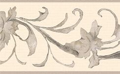 Dundee Deco DDAZBD9337 Peel and Stick Wallpaper Border - Abstract Cream Beige Damask Vines Wall Border Retro Design, 15 ft x 7 in (4.57m x 17.78cm), Self Adhesive