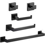 Menbyci 5-Piece Bathroom Hardware Set Square Towel Bar Toilet Paper Holder Hand Towel Holder and 2 Towel Hooks Black SUS 304 Stainless Steel Bathroom Towel Rack Wall Mounted