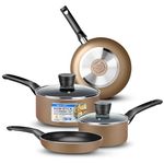 SereneLife Kitchenware Pots & Pans Basic Kitchen Cookware, Black Non-Stick Coating Inside, Heat Resistant Lacquer (6-Piece Set), One Size, Gold