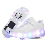 HUSKSWARE Kids Roller Shoes with Wheels – Boys' Technical Skateboarding Shoes, LED Light-Up Retractable Trainers for Boys Girls, USB Rechargeable Outdoor Sneakers EU 27-40 Black White Pink