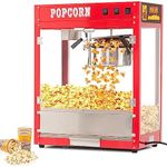 RIEDHOFF 8 OZ Popcorn Machine for Movie Night, [3 Mins Get 40 Cups] [Durable] [User-friendly] [Easy Cleaning] Popcorn Maker Machine with 10 Pcs Popcorn Buckets, Old Fashion Movie Theater Style- Red