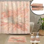 Ambesonne Peach Bathroom Decor Set 4 Pcs Including Shower Curtain with Hooks Bath Mat Soap Dispenser Toothbrush Holder in Box Essentials & Accessories, Soft Leafy Branches, Salmon Pale Sage Green