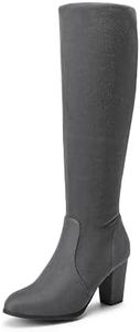 DREAM PAIRS Women's Chunky Heel Knee High and Up Boots,Size 9,Grey,MIDLEG