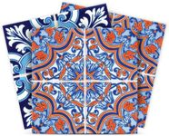 Authentic Tile Stickers by Mi Alma 24 PC Set Spanish Design Wall Tile Decal Perfect for Kitchen Backsplash or Bathroom Tiles Vinyl Art Easy to Install Peel and Stick (Mexican Navy Amber H218)