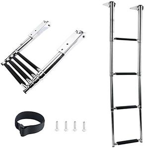 DasMarine 4 Step Pontoon Boat Ladder, 316 Stainless Steel Telescoping Extendable Dock Ladder, 900 Pound Capacity Folding Dive Ladder for Marine Yacht/Swimming Pool (Standard Width, 4 Step)