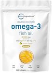 Omega 3 Fish Oil Supplements 3,000mg Per Serving, 240 Softgels | Lemon Flavored – Burpless | EPA 540mg + DHA 360mg | Heart & Brain Support | Deep Sea Fish