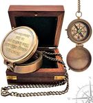 Carfar Nautical Compass Grow Old Along with Me! The Best is Yet to Be! Engraved Solid Brass Navigational Vintage Compass with Wooden Box