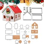 3D Cookie Cutter House Set Christmas,10 Pcs Gingerbread House Cookie Mold for Winter Holiday Thanksgiving Festival,Stainless Steel Cake Biscuit DIY Kit Baking Pastry Tool with Gift Box Packaging