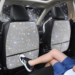 Pirador Bling Crystal Car Seat Back Kick Protectors with Storage, Sparkly Diamond Kick Mats, Universal Seat Protector for SUV and Automotive Crystal Auto Accessories for Women White 2pcs