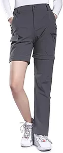 Hiauspor Hiking Pants Women Convertible Lightweight Zip Off Pants Quick Dry Outdoor Stretch Pants UPF 50+ (Grey, X-Small)