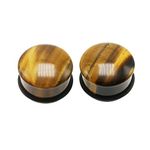 ANAZOZ 0 Gauge Earrings for Men,Stone Gauges Set Brown 2Pcs Piercing Jewelry Tiger Stone