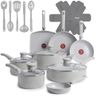 T-Fal Refresh Ceramic Pots and Pans Set, 20-Piece Nonstick Cookware Set, Stockpot, Griddle, Frying Pans, Utensils, Moon Grey