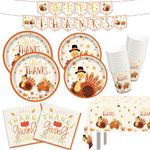 122pcs Thanksgiving Party Supplies Fall Turkeys Plates Napkins Paper Cups Party Supplies Disposable Banner Tablecloth Birthday Tableware Party Supplies Severs 30 Guests