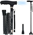 KAKICLAY Folding Walking Cane with LED Light for Women & Men - Foldable, Adjustable, Collapsible Lightweight Aluminum Walking Stick for Seniors & Adults