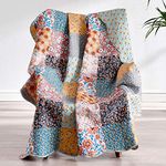 Barefoot Bungalow Greenland Home Carlie Modern Floral Quilt, Tapestry & Throw Blanket, 50 x 60 inches, Calico Patches