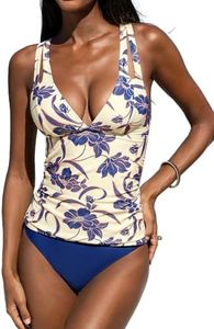 CUPSHE Women's Tankini Set Two Piece Swimsuit Mid Rise V Neck Crisscross Adjustable Straps Cutout Ruched, XS