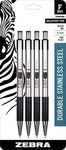 Zebra Pen F-301 Ballpoint Stainless Steel Retractable Pen, Fine Point, 0.7mm, Black Ink, 4-Count (Packaging May Vary), 27114