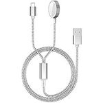 2 in 1 Watch Charger, Nylon Braided Magnetic Charger Cables for iWatch and Phone, Portable Wireless USB Charger Compatible with iWatch Series 8/7/SE/6/5/4/3/2/1 &Phone 14/13/12/11/Max/XR/XS &Pad