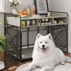 Fulhope Dog Crate Furniture,Wooden Dog Crate End Table,48 Inch Dog Kennel with Drawers,Heavy Duty Dog Crate,Decorative Pet Crate Dog Cage for Indoor 48.2" L x 27.6" W x 35.7" H (Grey)