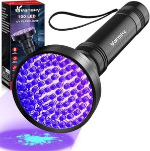 UV Light Blacklight Flashlight, 100 LED Ultraviolet Torch 395nm for Detecting Cat/Dog Urine Stains, Curing UV Resin, OCD Cleaning, Finding Golf Balls/Scorpions