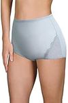 Shadowline Women's Nylon Full Brief Panty with Lace 3-Pack, Silver, 6