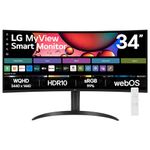 LG MyView Smart Monitor 34SR65QC, 34 Inch, Curved UltraWide, 1440p, 100Hz, 5ms, VA Display, HDR 10, webOS smart apps, Built-in Wifi & Bluetooth, HDMI