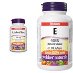 Webber Naturals St. John's Wort Extract, Capsule, 300 mg, 90 Count & Vitamin E 400 IU, 120 Softgels, Natural Source of Vitamin E, Antioxidant Support