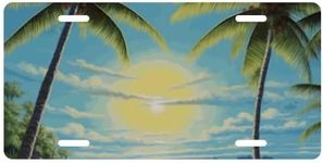 Muishi Tropical Beach Palm Decorative Car Front License Plate, Vanity Tag, Metal Car Plate, Aluminum Novelty License Plate for Men/Women/Boy/Girls Car 6 X 12 Inch (4 Holes)