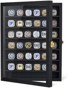 Kacorn Championship Ring Display Case, 36 Ring Posts Sports Ring Display Case Wooden Shadow Box for Baseball Basketball Football Softball Award Rings Fan Souvenirs