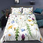 Loussiesd Watercolor Flower Bedding Set Super King, Botanical Comforter Cover Wildflowers Cornflowers Daisies Blooms Flower Buds,Girls Decor 3 Pcs:1 Bedspread Cover & 2 Pillowcase,Green Marigold