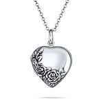 Personalized Engrave Vintage Style Carved Floral Flower Rose Photo Heart Shape Lockets Necklace Pendant For Women That Hold Pictures Oxidized .925 Sterling Silver Customizable