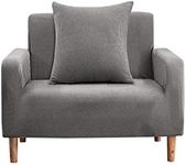 Trimming Shop Velvet Sofa/Couch Cover, Stretch Armchair Covers, Non-Slip Thick Velvet Spandex Couch Slipcovers, Living Room Furniture Protectors, Easy Machine Washable (Grey, 1 Seater)
