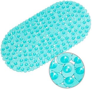 WELTRXE Pebbles Bath Mat Oval Non-Slip Bathtub Mat with Suction Cups, Drain Holes for Bathroom Showers, Tub, Machine Washable, BPA, Latex Free Safe Shower Mats, 27 x 14 Inch, Teal