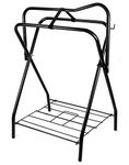 QWORK Freestanding Portable Saddle Rack, Heavy Duty Powder Coated Frame Standing Holder, Saddle Strong Tubular Steel, Extra Storage Foldable Wire Chassis