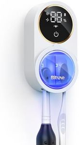 Bitvae Upgraded Tooth Brush Holder for Bathroom 2.0, Infrared Sensing Toothbrush Cleaner, Wall-Mounted for Any Size Toothbrushes, Air Drying, LED Smart Screen, White Gold Trim