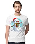 Heybroh Men's Regular Fit T-Shirt Happy Christmas Snowman 100% Cotton T-Shirt (White; Large)