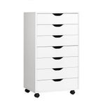 SILKYDRY 7 Drawers Filing Cabinet, Vertical File Cabinet for Home Office, Mobile Under Desk Drawer Organizer with Wheels, White Wood Office Storage Cabinets