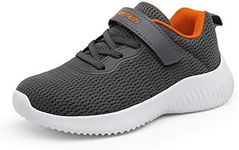 DREAM PAIRS Boys Girls Shoes Kids Tennis EZ-Ons FunRun Breathable Running Athletic Sport Sneakers,Size 5 Big Kid,Dark/Grey/Orange,KRIDER-1