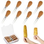 8Pcs /4 Pairs Corn Cob Holders, Corn Holders Big Wooden Handle for Hand Grip, Stainless Steel Forks Good Grips Corn Pick Set, Hot Dog Fruit Forks, For BBQ Parties Grill Camping Barbecue (Wooden)