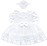 Lilax Baby Girls' Lace Floral Embroidered Dress, Christening Baptism Dress White 0-3M