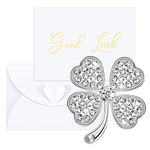 4 Leaf Clover Charm with Good Luck Greeting Card, Heart Envelope Set Good Luck Shamrock Good Luck Card with Matching Envelope and Small Bag Good Luck Gifts for Family Friend