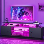 DWVO Modern TV Stand for TVs Up to 75'', Entertainment Center with Light Strip, TV Shelf with Storage Cabinets & Movable Partition, TV Console for Living Room, 70 Inch Matte Black