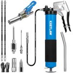 KRETLAW Grease Gun, 7000 PSI Heavy Duty Professional Pistol Grip Grease Gun Kit with Double Grease Injector Needle,18" & 2pc 12" Flex Hose,14oz