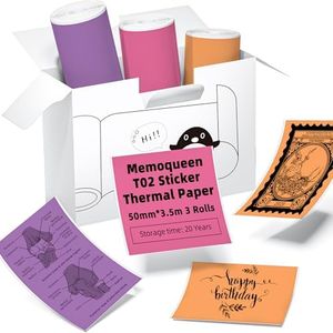 Phomemo T02 M02 Adhesive Thermal Sticker Paper, Color Sticker Printer Paper, for Kid Camera Instant Print Paper 50mmx3.5mm, Keep for 20 Years, 3 Rolls