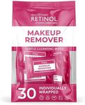 Retinol Individually Wrapped Makeup Remover Wipes, travel essentials for Travel & On the Go, women facial cleansing wipes, remove makeup mascara & sunscreen, with micellar water, 30 single face wipes