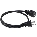 2FT Polarized 2Prong Extension Cord - Black Replacement US AC Two Prong 13A 125V Power Extension Cable, Short Small Low Profile Flat Wall Appliance Power Cord for Outlet Saver, Christmas Light