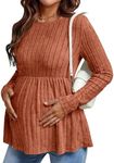 Ekouaer Womens Maternity Tops Long Sleeve Pregnancy Tunic Blouses Crew Neck Ribbed Shirts Pregnant Clothes Caramel XL