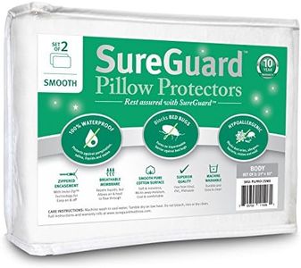 Set of 2 Body Size SureGuard Pillow Protectors - 100% Waterproof, Bed Bug Proof, Hypoallergenic - Premium Zippered Cotton Covers - Smooth