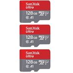 SanDisk Ultra 128GB microSDXC UHS-I Card with Adapter(SDSQUAR-128G-GN6MA), 3 Pack(128GB)